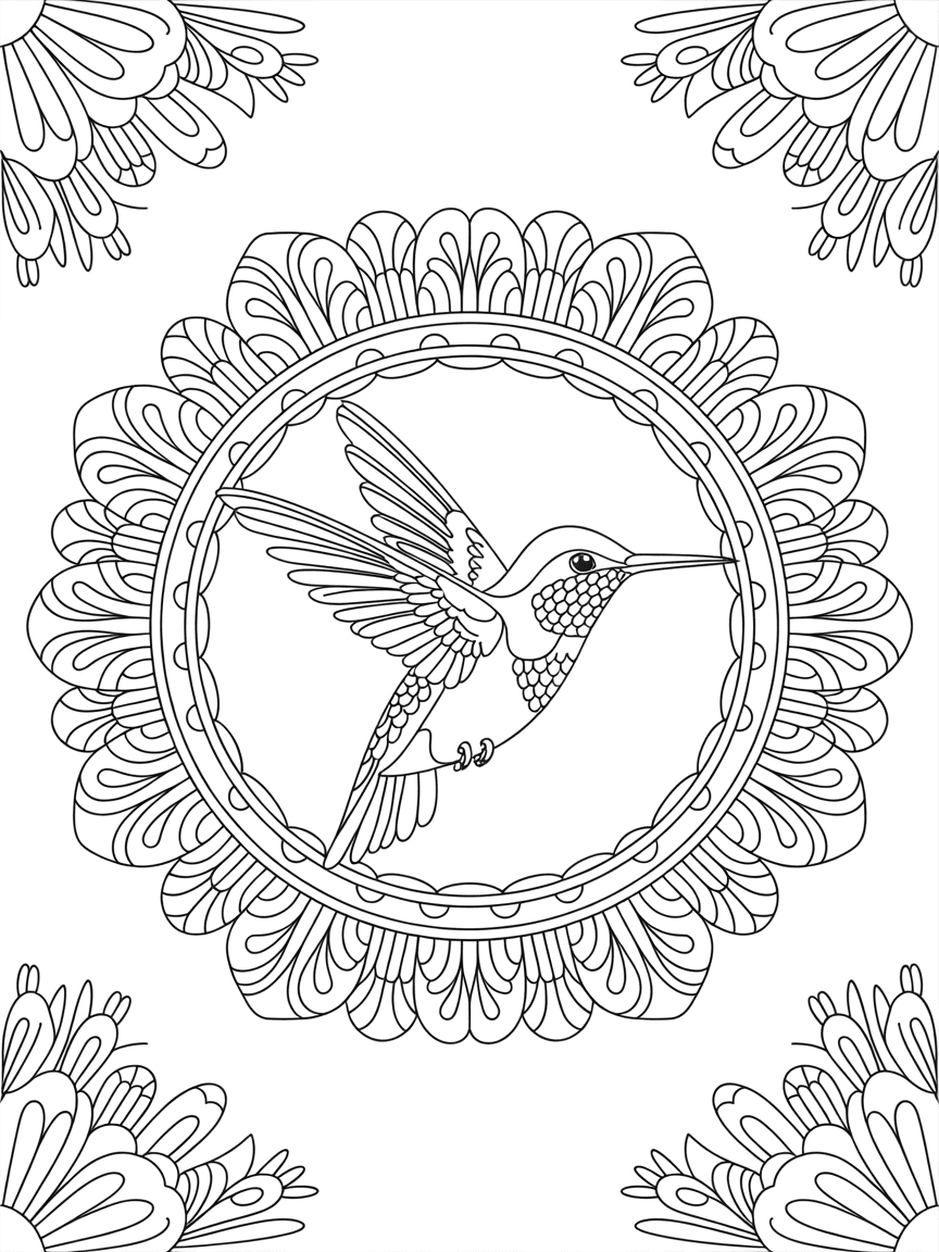 Mandala style — a hummingbird in flight
