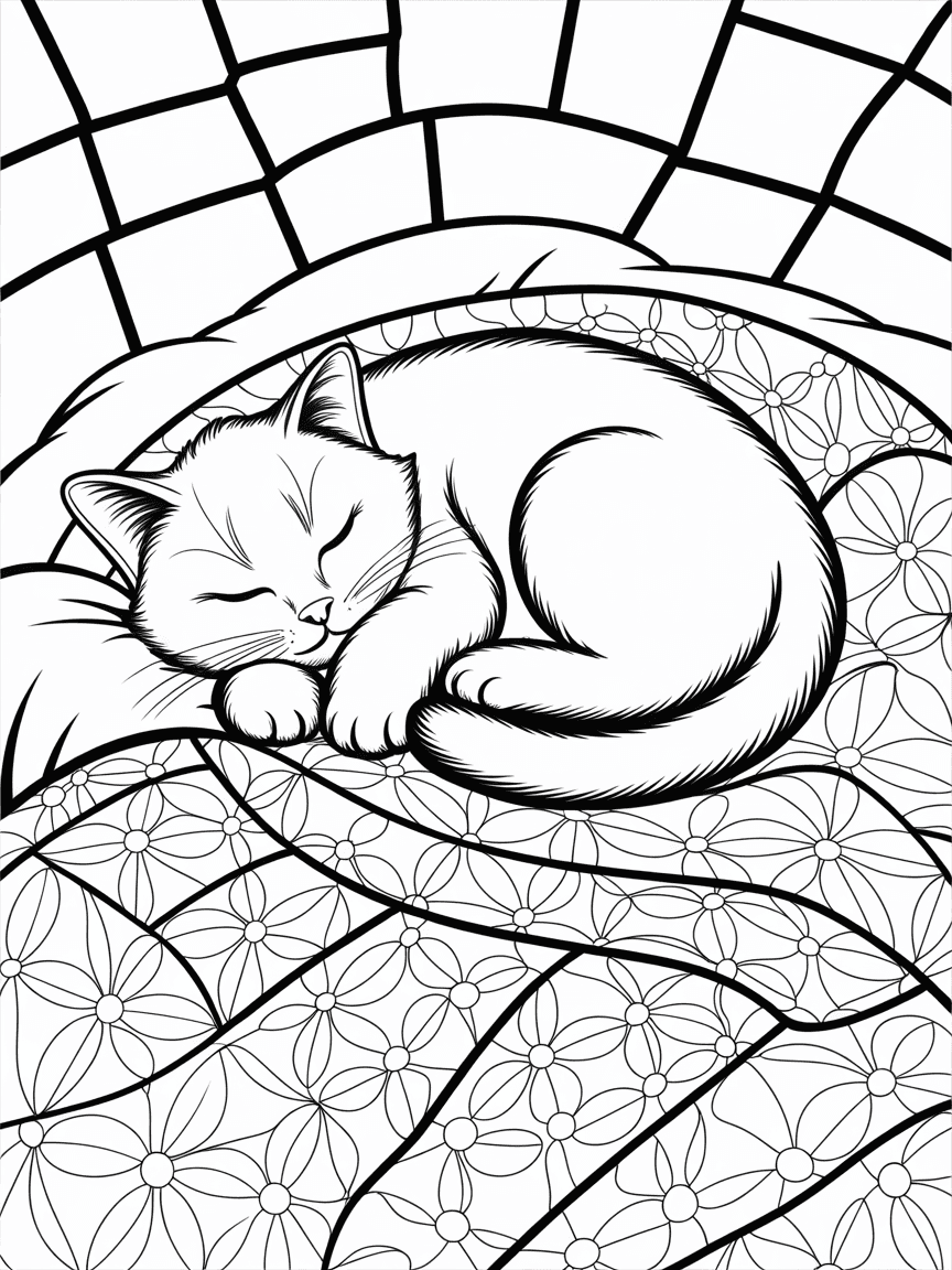 Stained Glass style — a curled sleeping cat